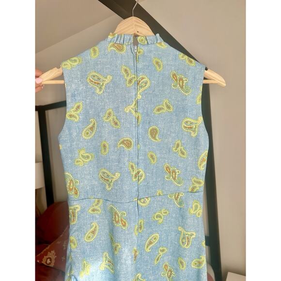 60’s 70’s D Lang Fashions ILGWU Blue Paisley Ruffle Neck Maxi Dress - Picture 6 of 10